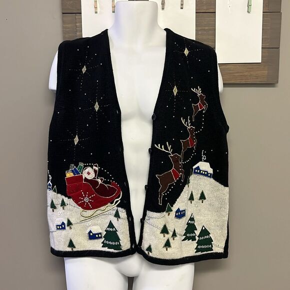 Bobbie Brooks Women’s V-neck Christmas Beading Embroidery Sleeveless Vest-L - Picture 14 of 16